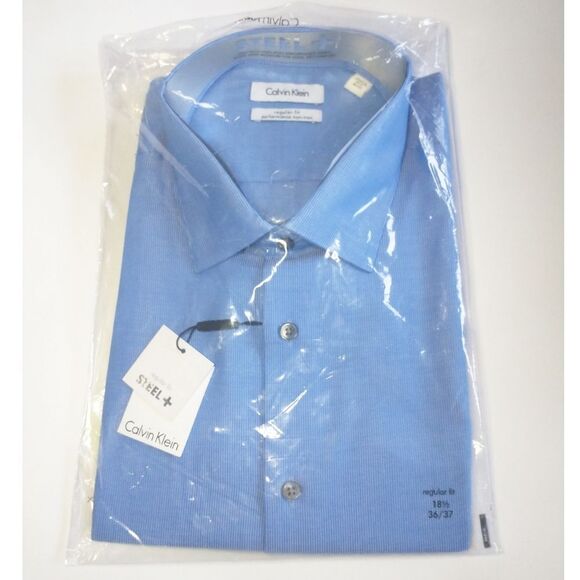New! CALVIN KLEIN STEEL Men's Regular Fit Non-Iron Dress Shirt Size 18.5 36/37 - Picture 3 of 5